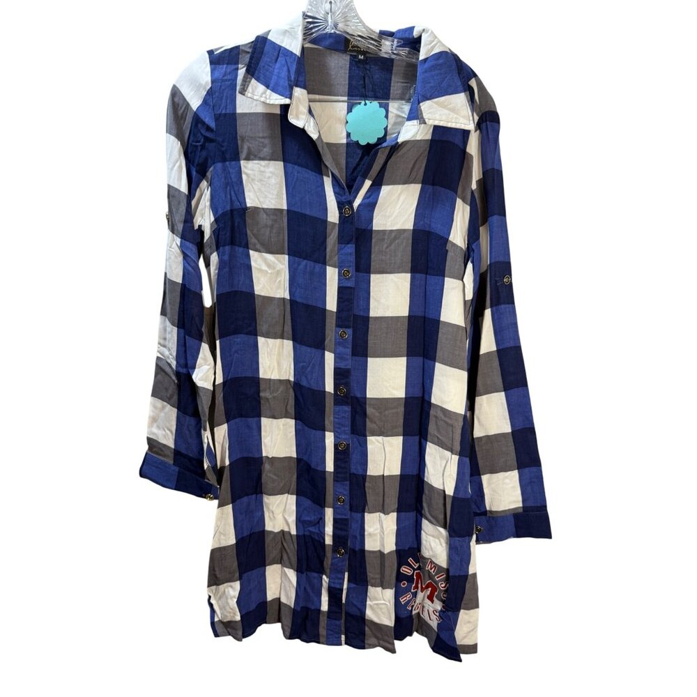Ole‎ Miss Rebels Blue & White Plaid Button-Up Shirt Medium By Gameday Couture
